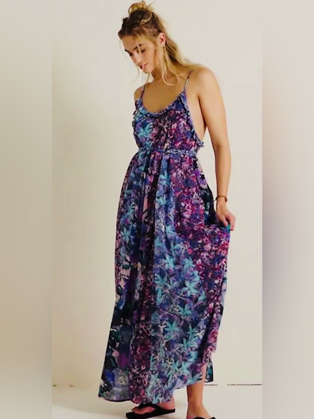 🆕 Free People Moondive Maxi Dress Purple Floral Combo Small